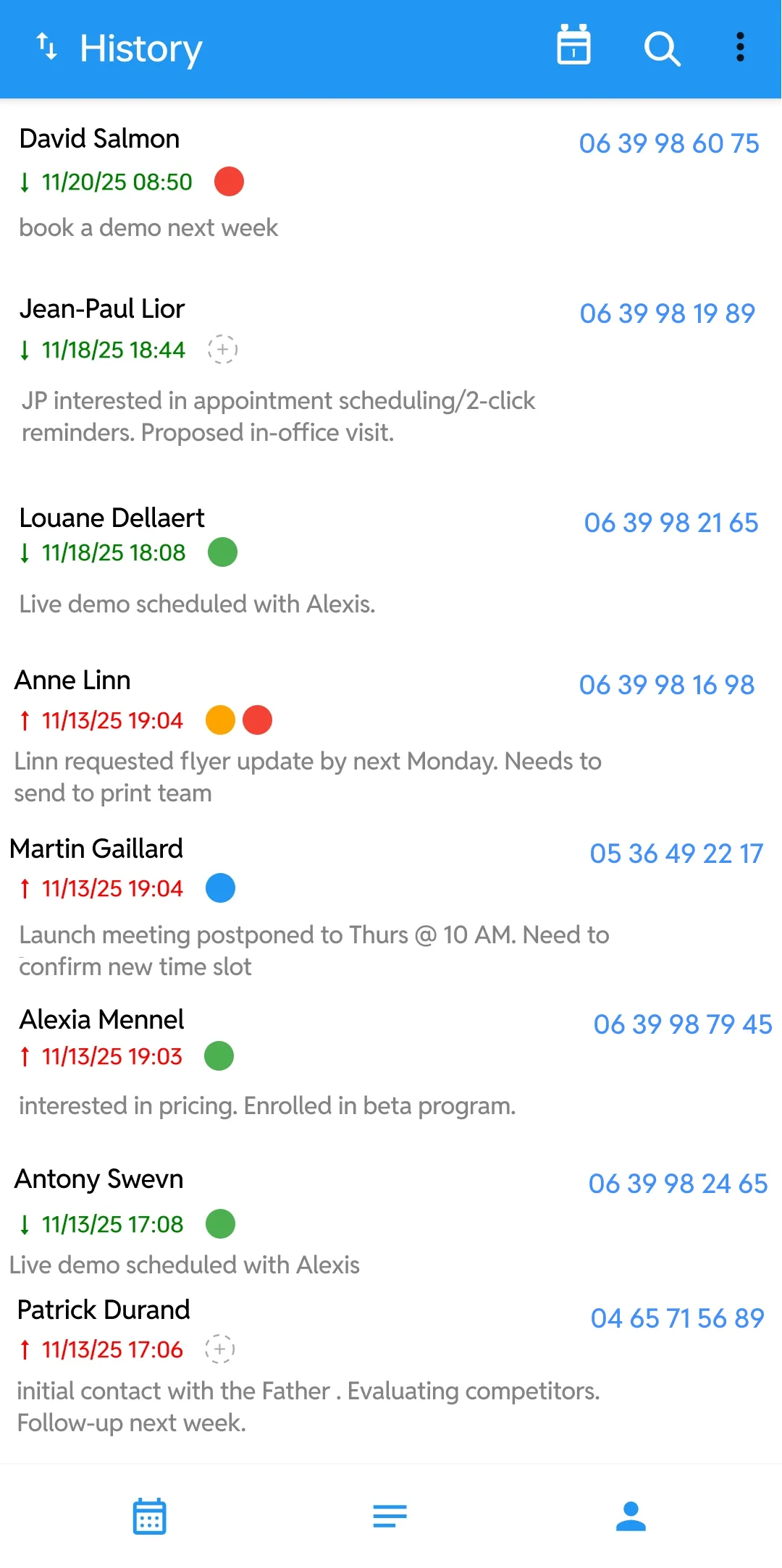 Interface MemoCall Pro